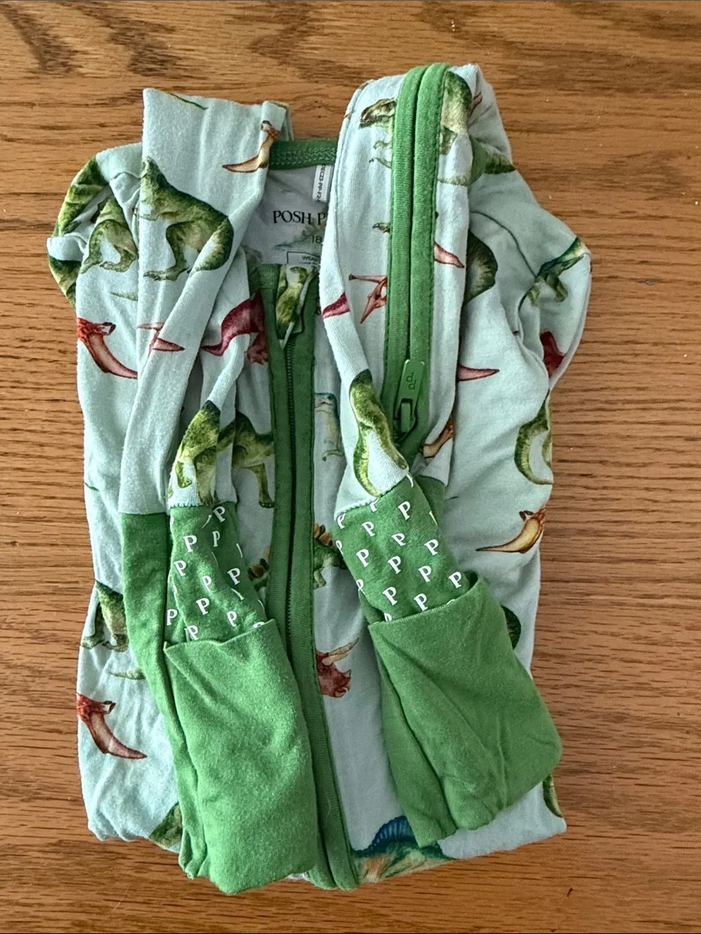 Posh Peanut Dinosaur Print Zippered Baby Sleep Sack - Green Trim